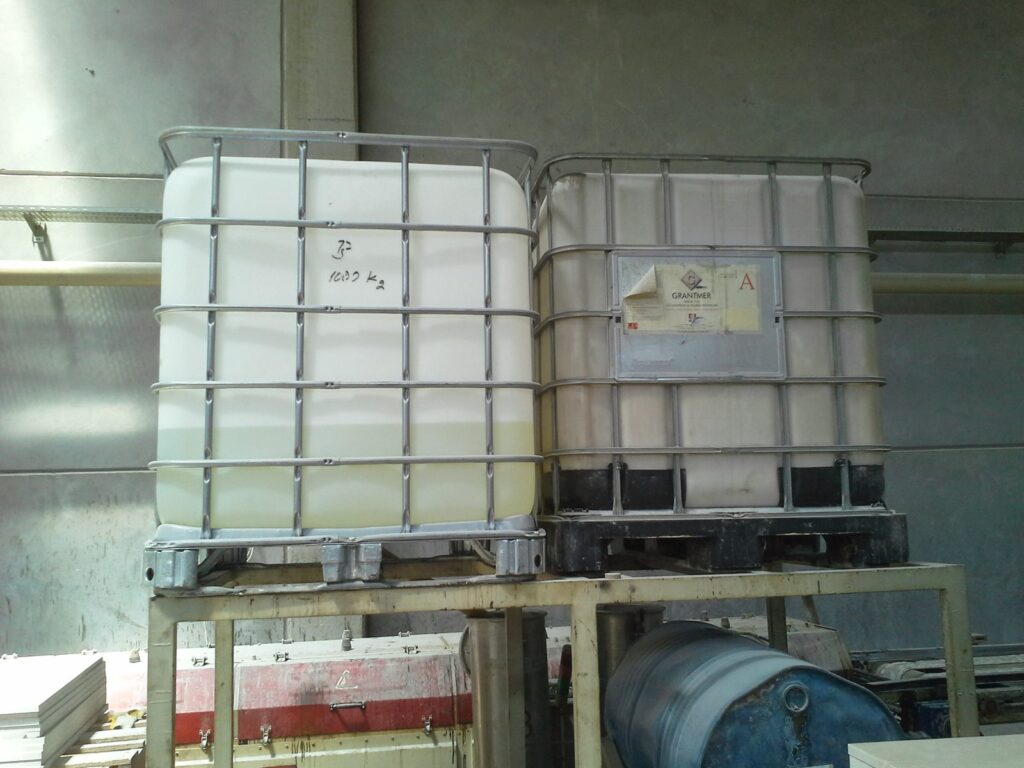 Epoxy resin tanks in a marble factory