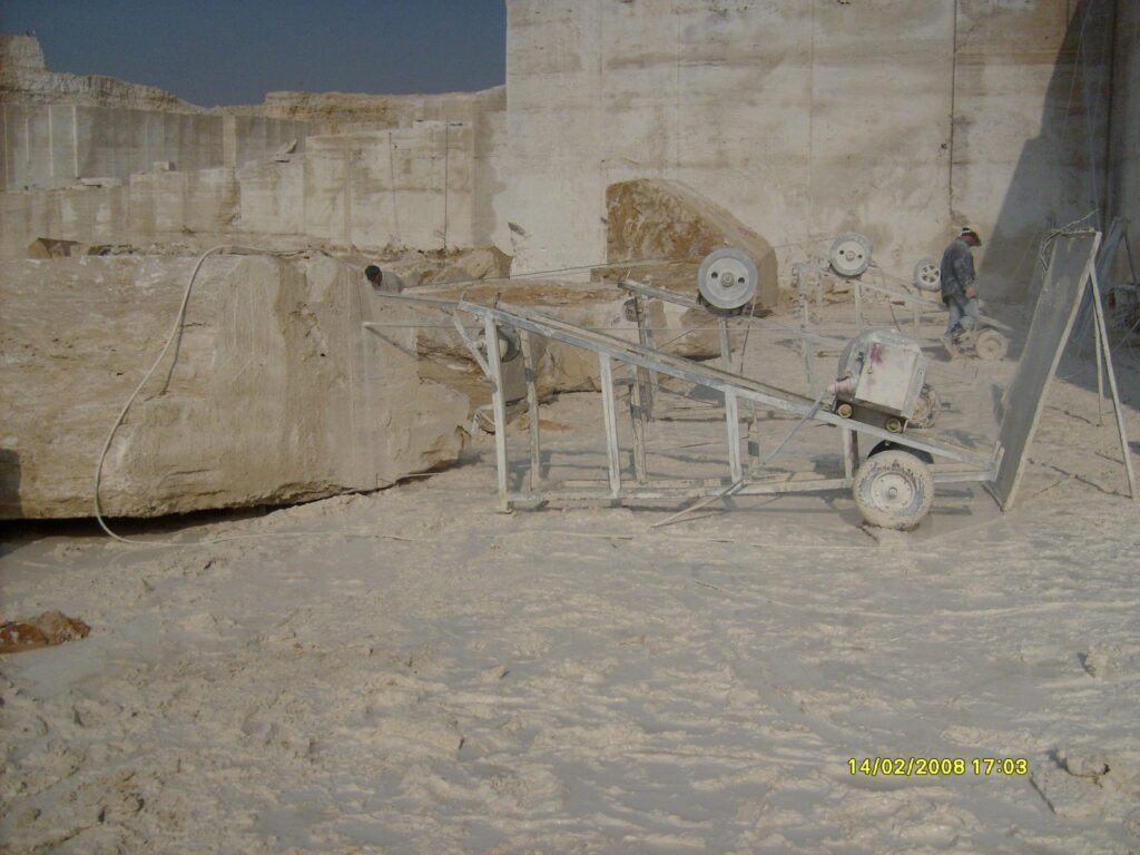 Marble block squaring at the quarry