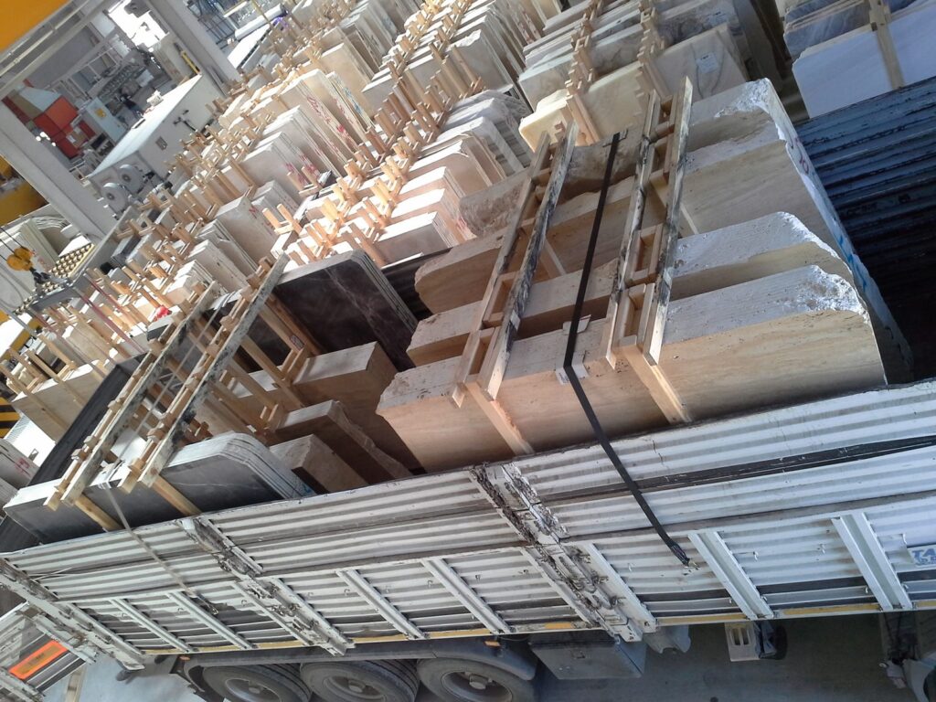 Marble slab bundles in the factory