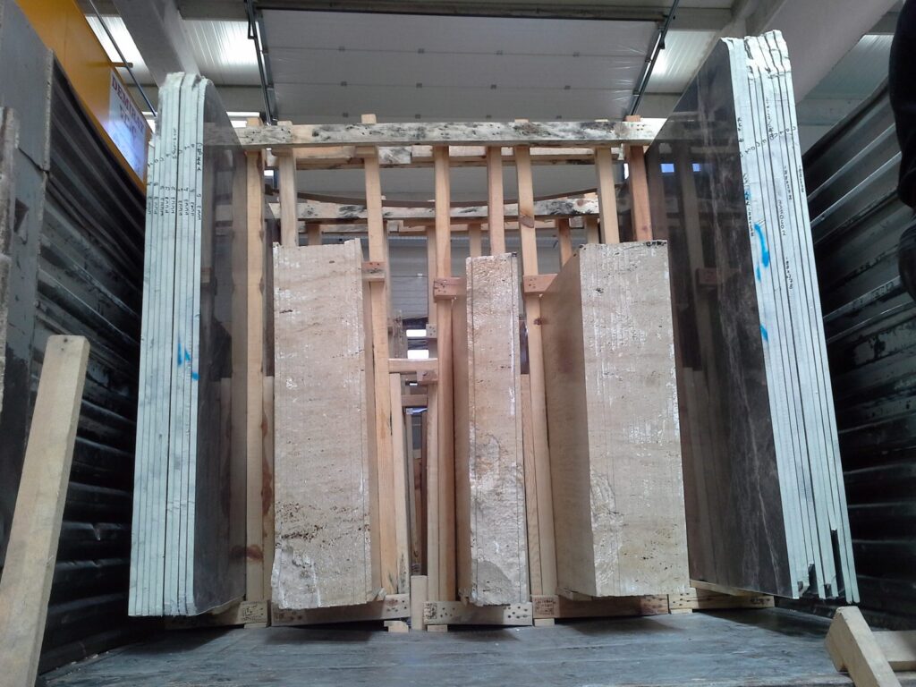 Marble slabs loaded in a container