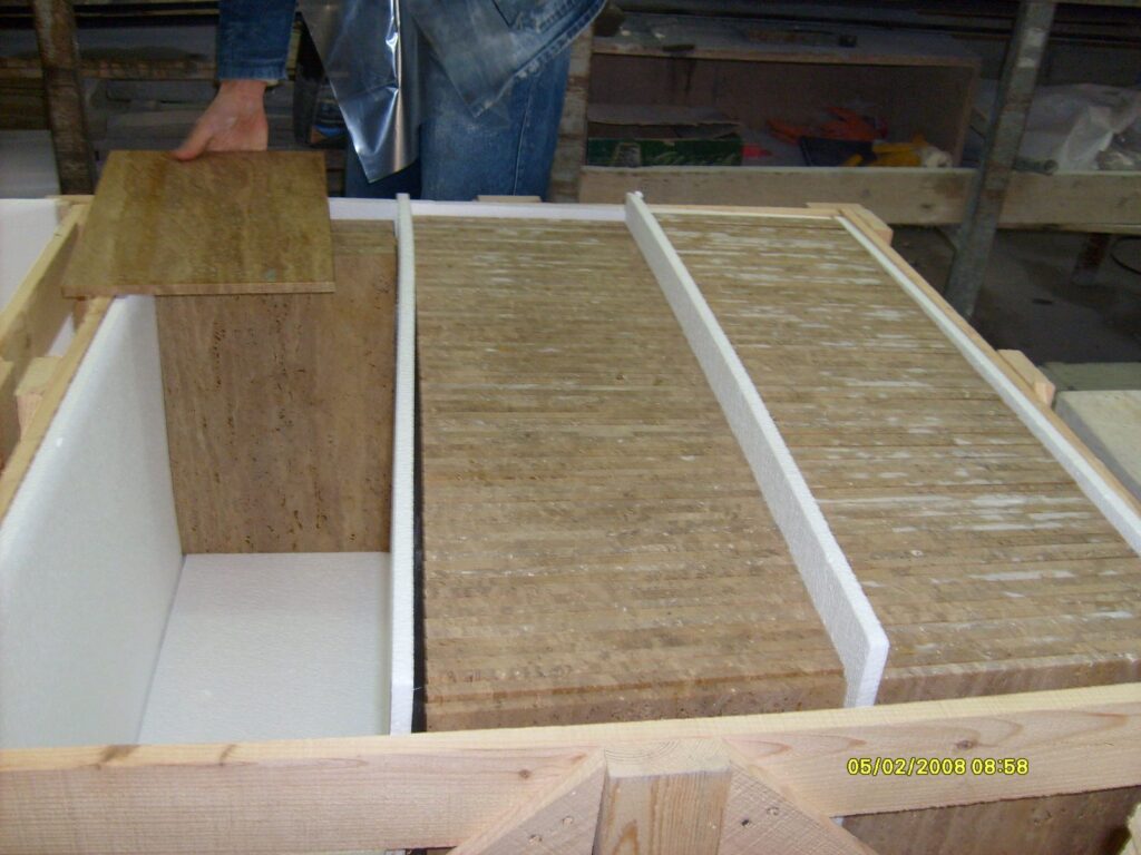 Marble tiles packed in a crate