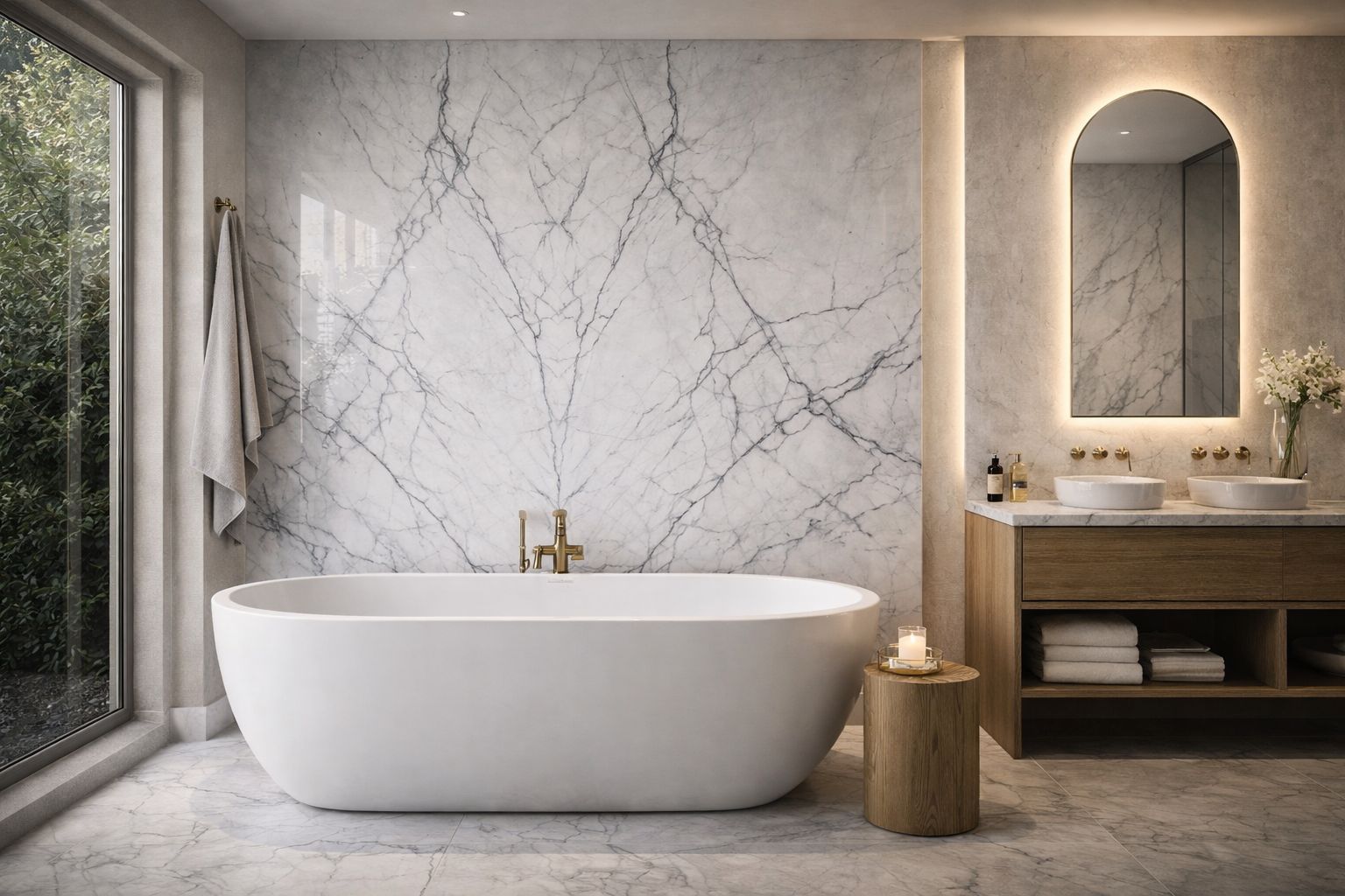 Marble bathroom vanity countertop with double sink