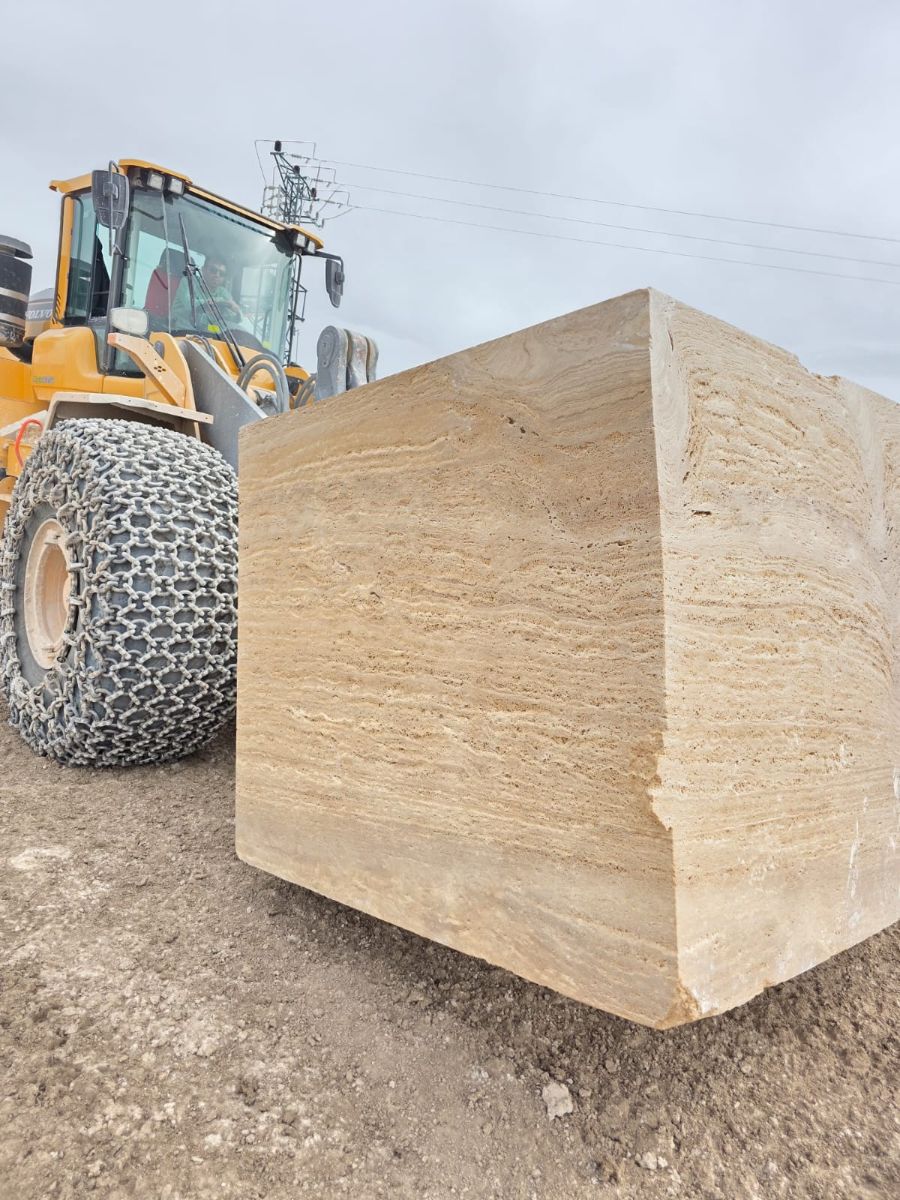 Light travertine block in Denizli, Turkey