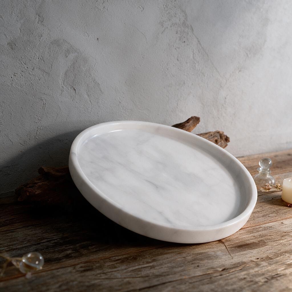 Afyon White marble round tray