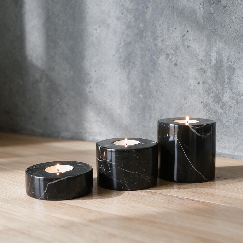 Alexander Black marble candle holders