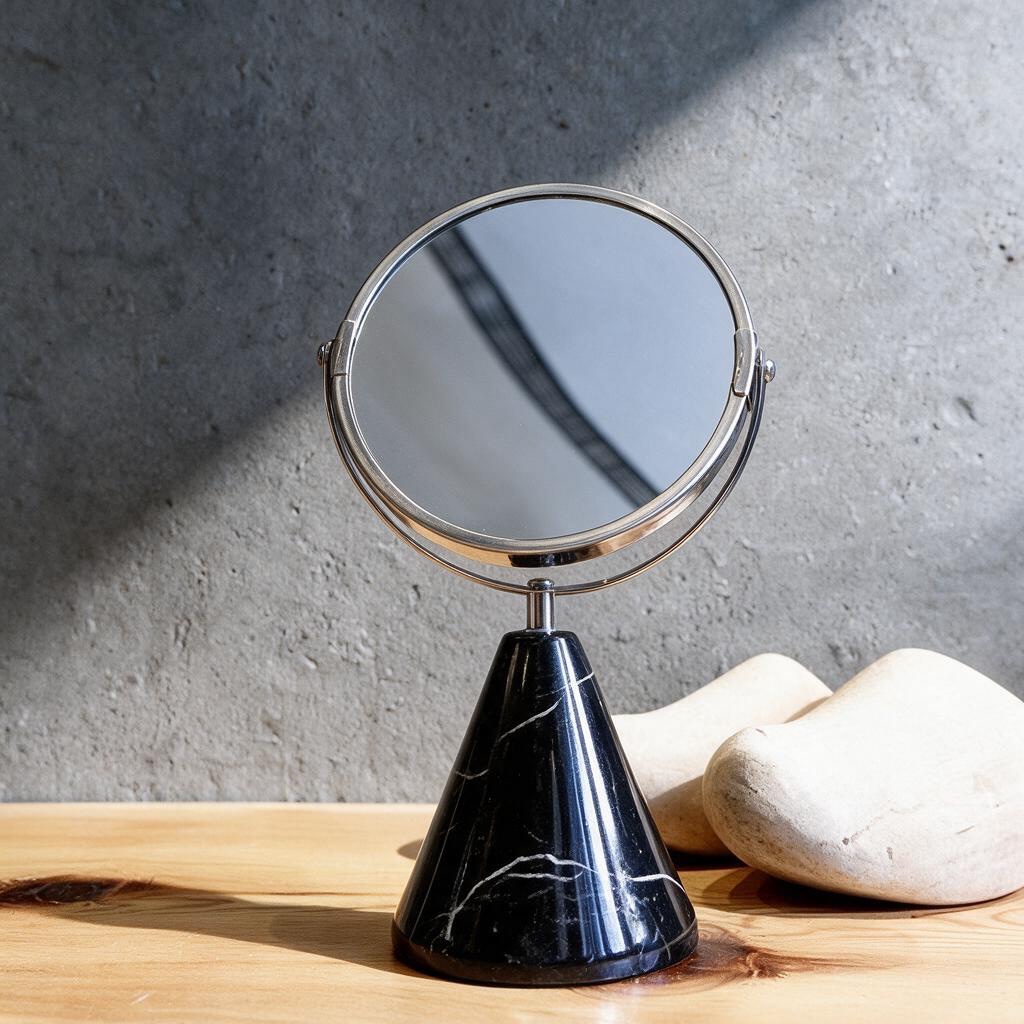 Alexander Black marble table mirror with marble base