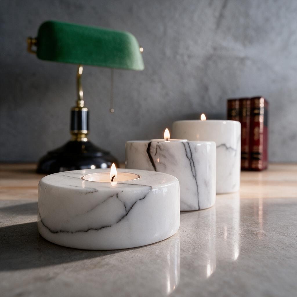 Lilac marble candle holders