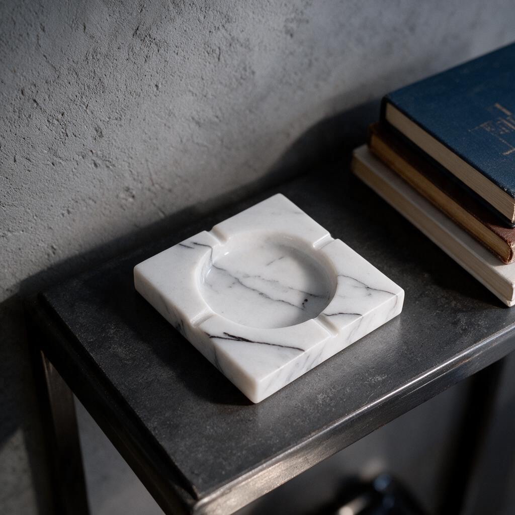 Lilac marble square ash tray with grey veins