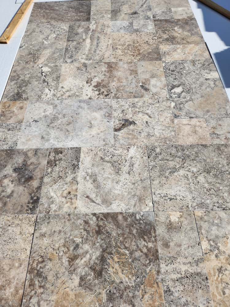 Silver travertine cross cut tiles