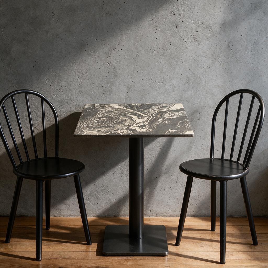 Nero Picasso marble cafe table with swirl pattern