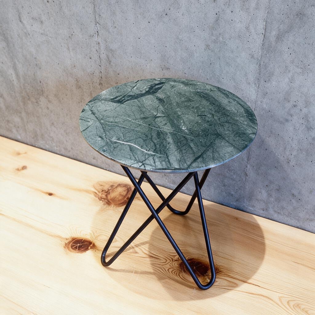 Verde Guatemala marble round side table with metal frame