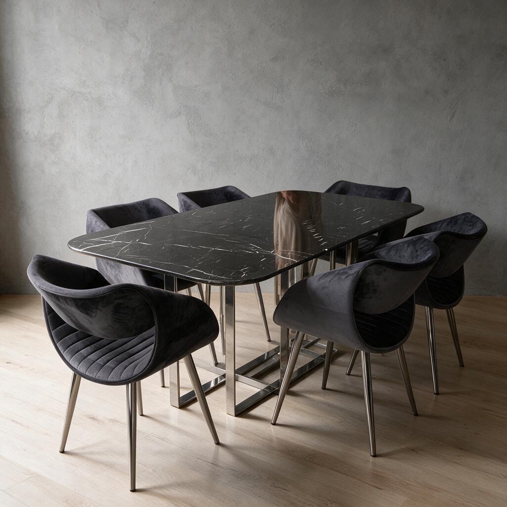 Alexander Black marble dining table with chairs
